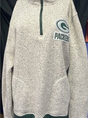 Green Bay Packers Gray Half-Zip Pullover Sweater